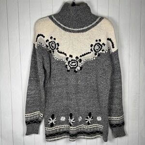 VTG 80s Gray Floral Turtleneck Sweater Silk Angora Blend Modest Granny Cottage M